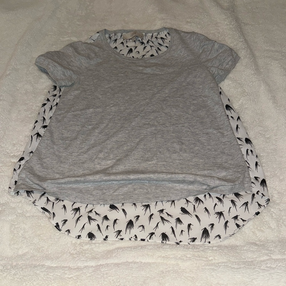 Grey white and black blouse